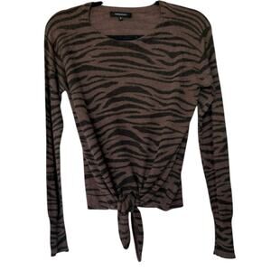 Olivaceous Crew Neck Long Sleeve Shirt Zebra Print Size Medium Brown & Black